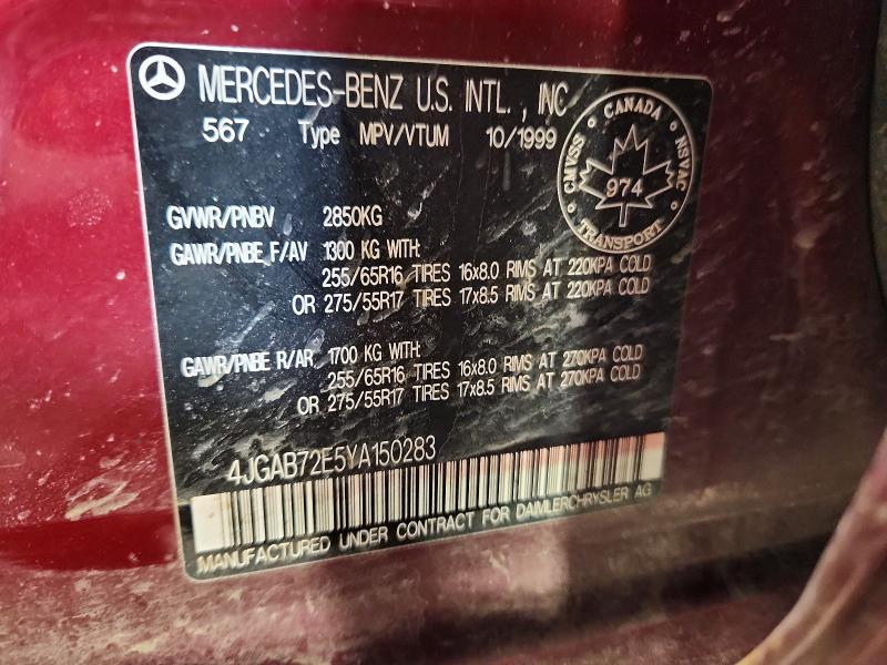 Продаж на аукціоні авто 2000 Mercedes-benz Ml, vin: 4JGAB72E5YA150283, номер лоту: 48495106