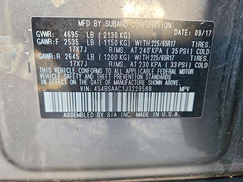 Продаж на аукціоні авто 2018 Subaru Outback, vin: 4S4BSAAC1J3229588, номер лоту: 51437336