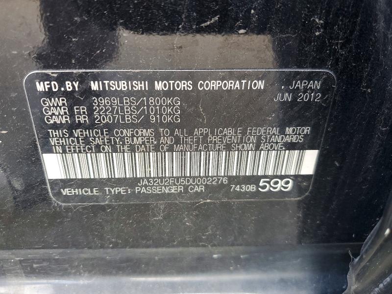 2013 Mitsubishi Lancer მანქანა იყიდება აუქციონზე, vin: JA32U2FU5DU002276, აუქციონის ნომერი: 48822696
