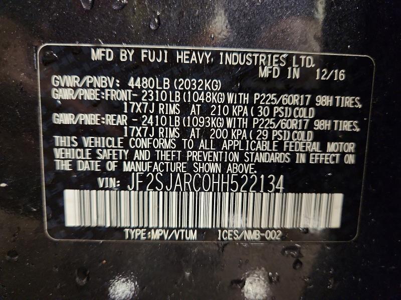 Продажа на аукционе авто 2017 Subaru Forester, vin: JF2SJARC0HH522134, номер лота: 51623616