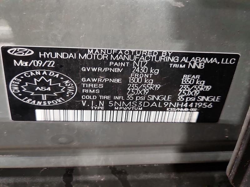 Продажа на аукционе авто 2022 Hyundai Santa Fe, vin: 5NMS3DAL9NH441956, номер лота: 49396226