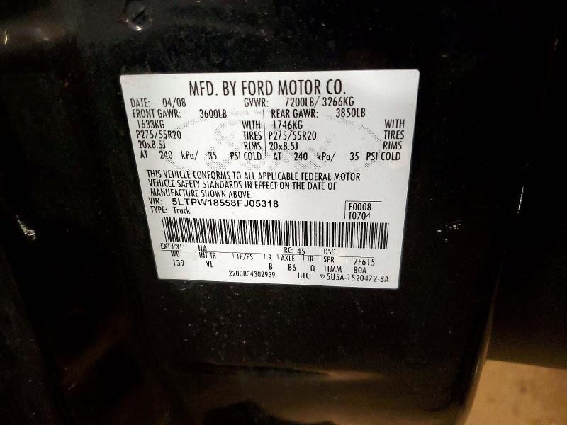 50908576 :رقم المزاد ، 5LTPW18558FJ05318 vin ، 2008 Lincoln Mark Lt مزاد بيع