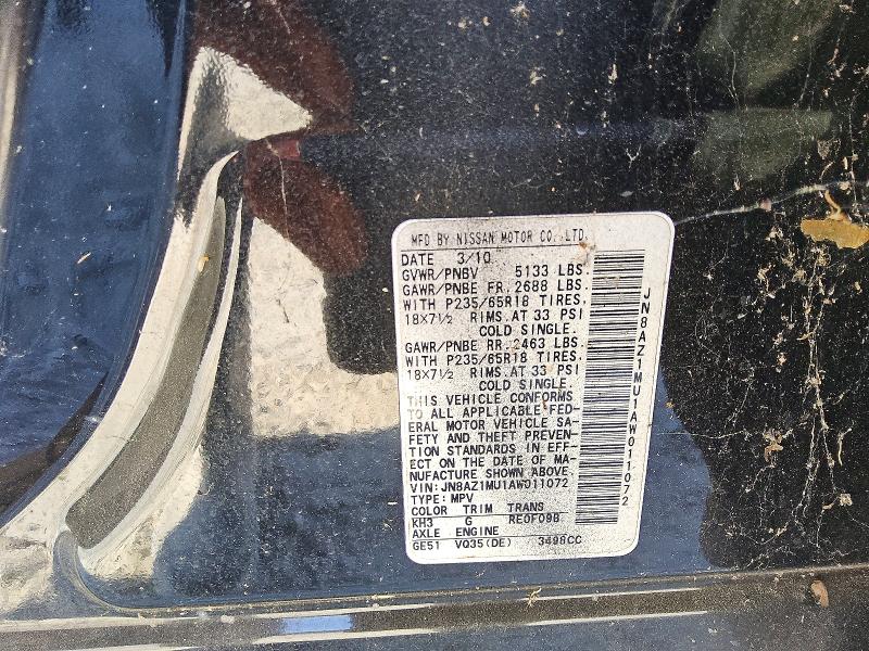 Aukcja sprzedaży 2010 Nissan Murano, vin: JN8AZ1MU1AW011072, numer aukcji: 53996806