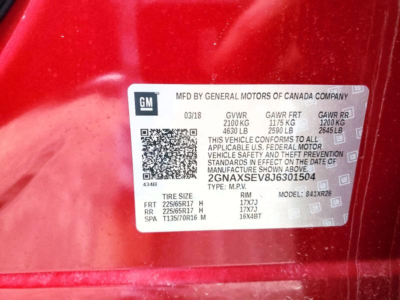 Aukcja sprzedaży 2018 Chevrolet Equinox, vin: 2GNAXSEV8J6301504, numer aukcji: 50440246