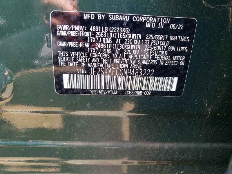 Aukcja sprzedaży 2022 Subaru Forester, vin: JF2SKAEC0NH483222, numer aukcji: 50524136