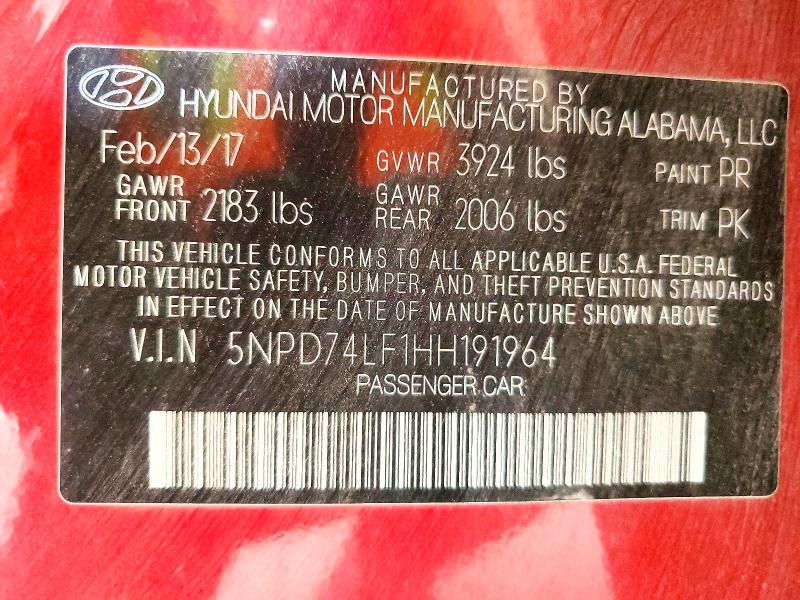 Aukcja sprzedaży 2017 Hyundai Elantra, vin: 5NPD74LF1HH191964, numer aukcji: 48834526