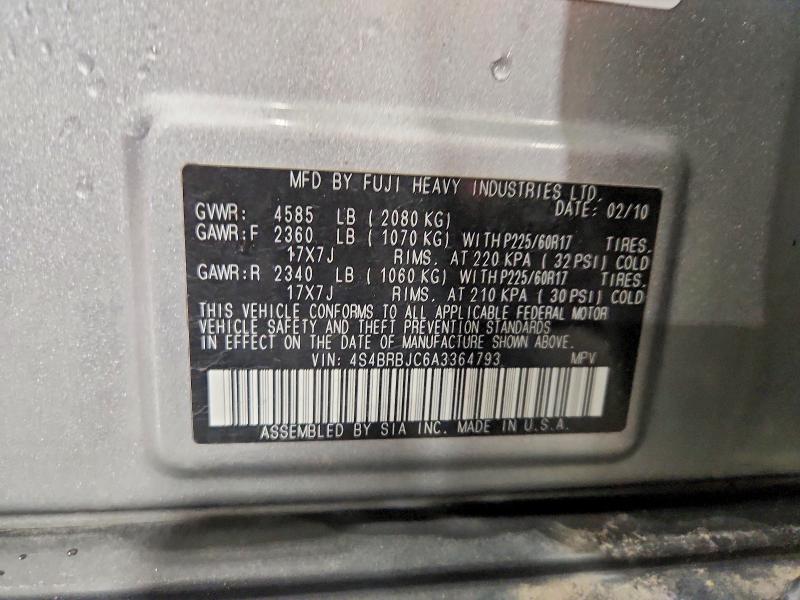 49820966 :رقم المزاد ، 4S4BRBJC6A3364793 vin ، 2010 Subaru Outback مزاد بيع