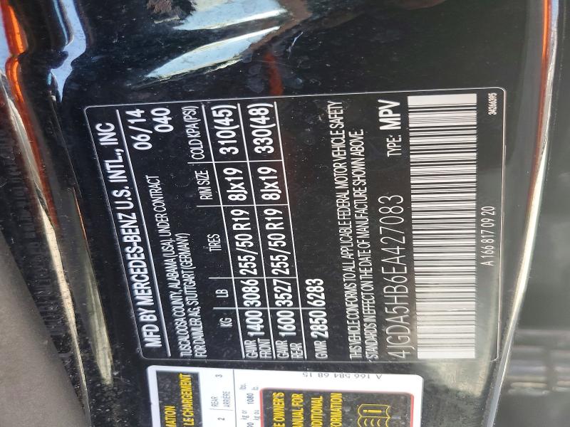 Aukcja sprzedaży 2014 Mercedes-benz Ml, vin: 4JGDA5HB6EA427083, numer aukcji: 50503496