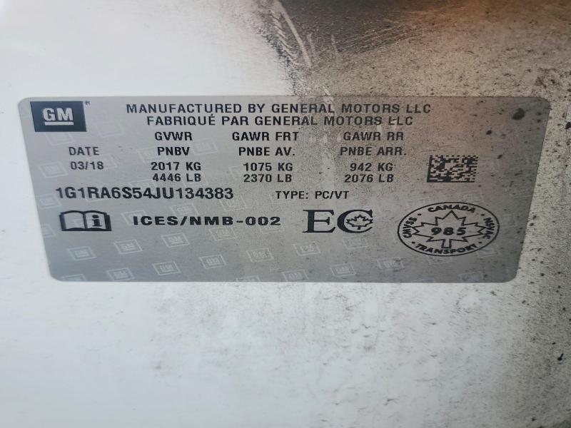 Aukcja sprzedaży 2018 Chevrolet Volt, vin: 1G1RA6S54JU134383, numer aukcji: 48157006