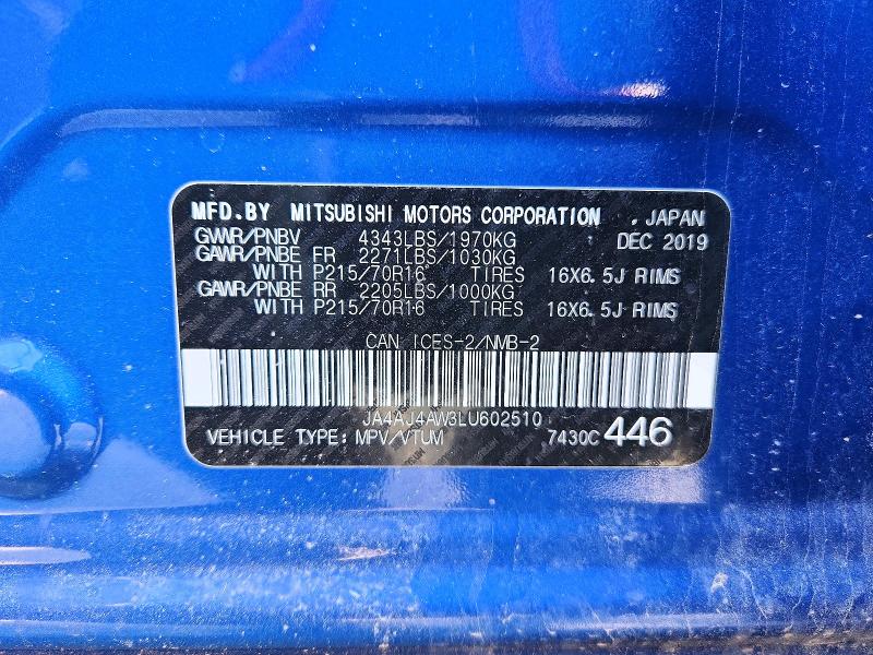 Aukcja sprzedaży 2020 Mitsubishi Rvr, vin: JA4AJ4AW3LU602510, numer aukcji: 49518316