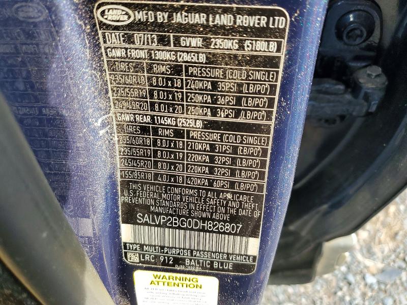 Aukcja sprzedaży 2013 Land Rover Range Rover Evoque, vin: SALVP2BG0DH826807, numer aukcji: 47610016