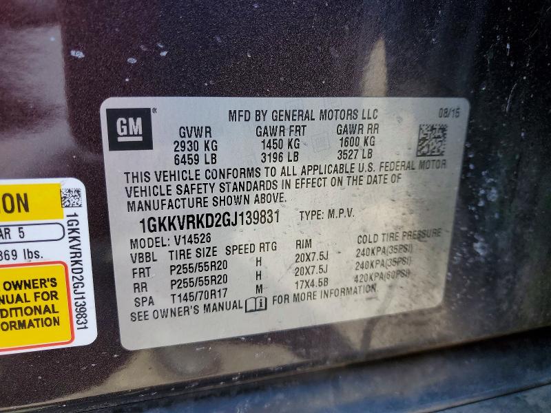 51259986 :رقم المزاد ، 1GKKVRKD2GJ139831 vin ، 2016 Gmc Acadia مزاد بيع