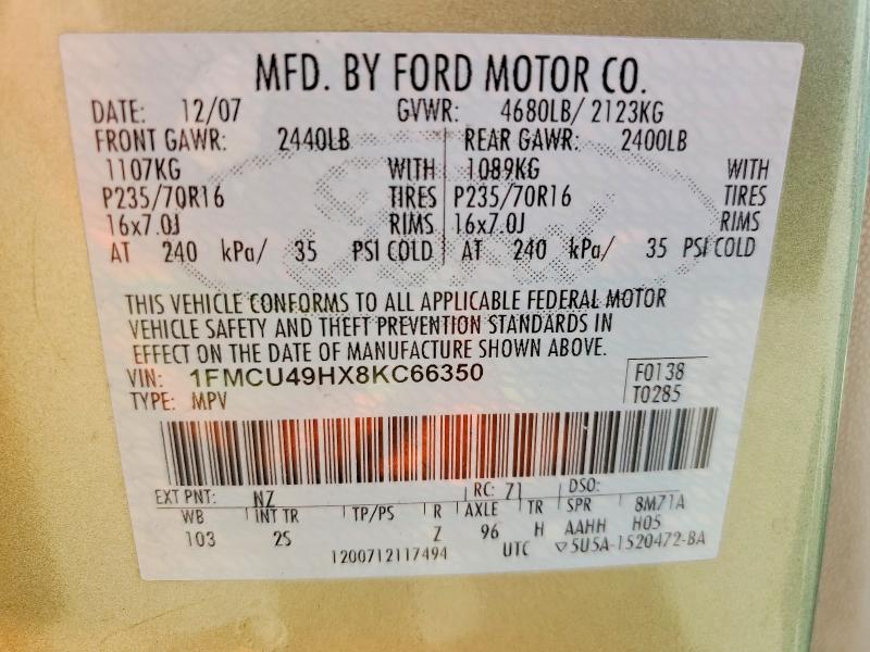 Продажа на аукционе авто 2008 Ford Escape, vin: 1FMCU49HX8KC66350, номер лота: 51793476