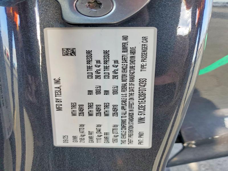 Продажа на аукционе авто 2025 Tesla Model 3, vin: 5YJ3E1EA3SF074393, номер лота: 49481716