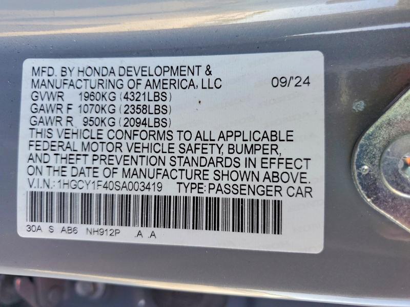 Aukcja sprzedaży 2025 Honda Accord, vin: 1HGCY1F40SA003419, numer aukcji: 50930686