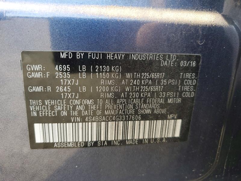 Auction sale of the 2016 Subaru Outback, vin: 4S4BSACC4G3317606, lot number: 49696626