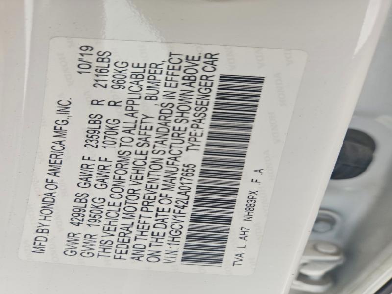 Продаж на аукціоні авто 2020 Honda Accord, vin: 1HGCV1F42LA017655, номер лоту: 51562076
