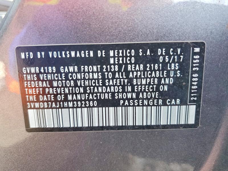 Aukcja sprzedaży 2017 Volkswagen Jetta, vin: 3VWDB7AJ1HM392360, numer aukcji: 51304426