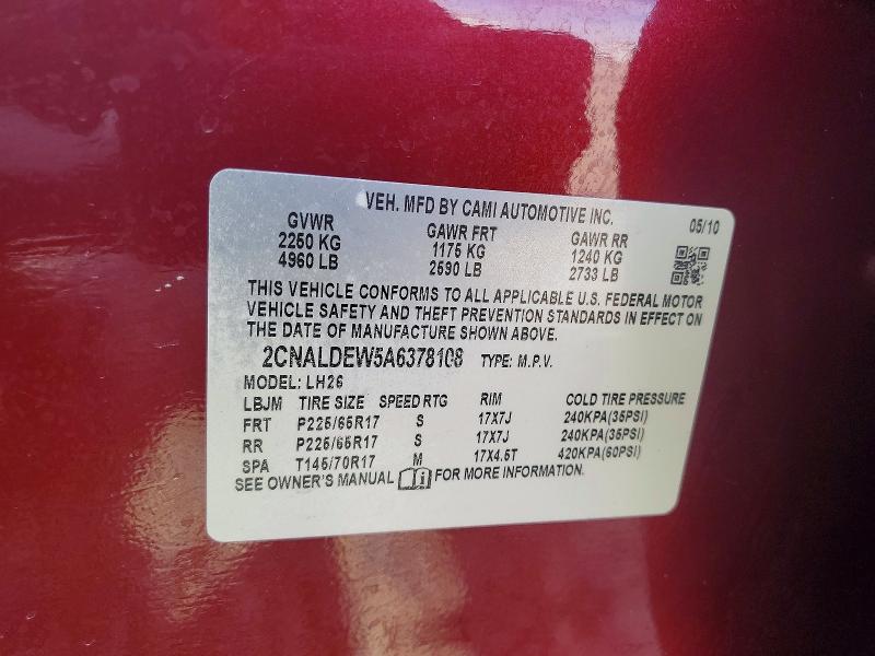 Продажа на аукционе авто 2010 Chevrolet Equinox, vin: 2CNALDEW5A6378108, номер лота: 49024976