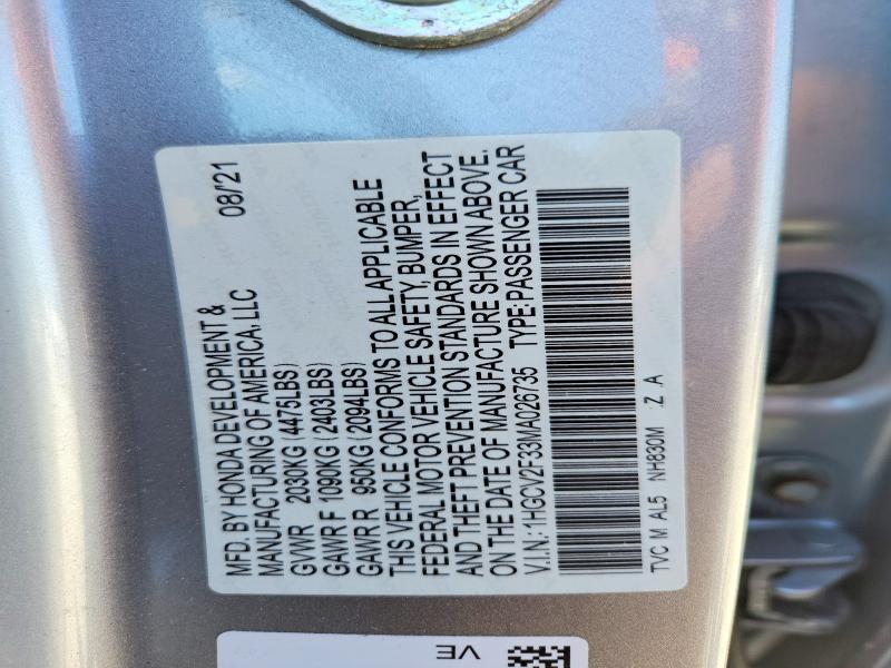 2021 Honda Accord მანქანა იყიდება აუქციონზე, vin: 1HGCV2F33MA026735, აუქციონის ნომერი: 50197936