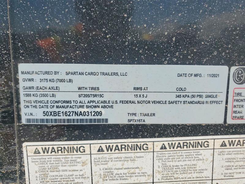 Продаж на аукціоні авто 2022 Spartan Cargo Enclosed Cargo, vin: 50XBE1627NA031209, номер лоту: 48909886
