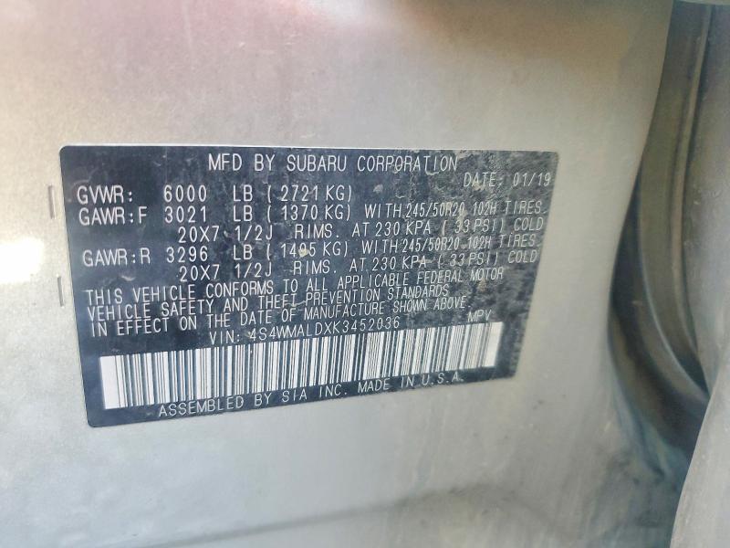 Продаж на аукціоні авто 2019 Subaru Ascent, vin: 4S4WMALDXK3452036, номер лоту: 51494666