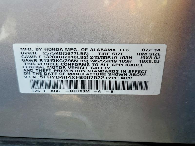 Aukcja sprzedaży 2015 Acura Mdx, vin: 5FRYD4H4XFB007522, numer aukcji: 50788736