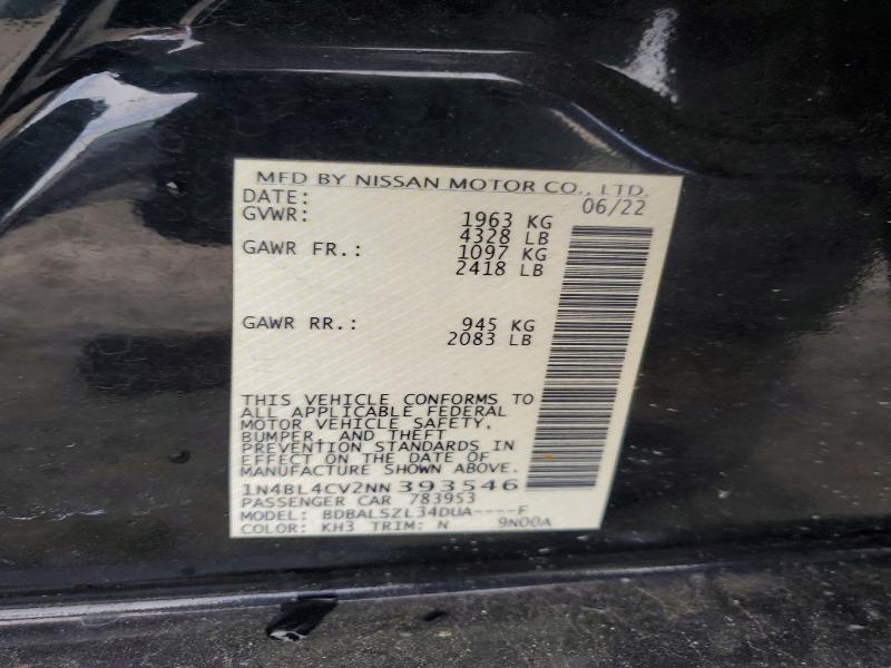 51904456 :رقم المزاد ، 1N4BL4CV2NN393546 vin ، 2022 Nissan Altima مزاد بيع