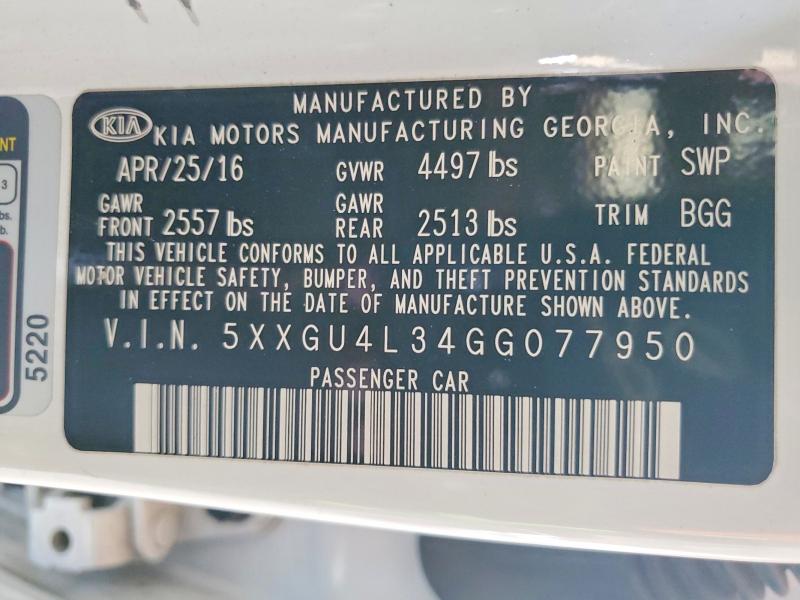 2016 Kia Optima მანქანა იყიდება აუქციონზე, vin: 5XXGU4L34GG077950, აუქციონის ნომერი: 51532876