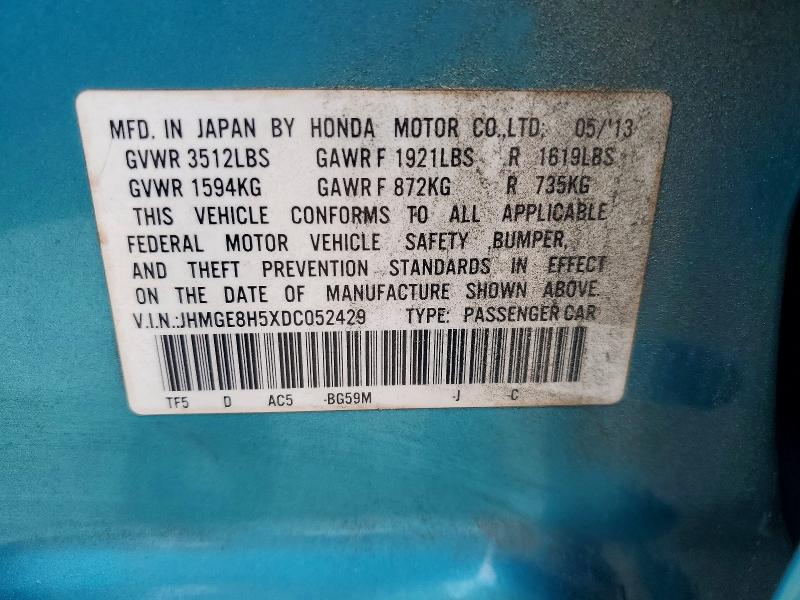 2013 Honda Fit მანქანა იყიდება აუქციონზე, vin: JHMGE8H5XDC052429, აუქციონის ნომერი: 51628096