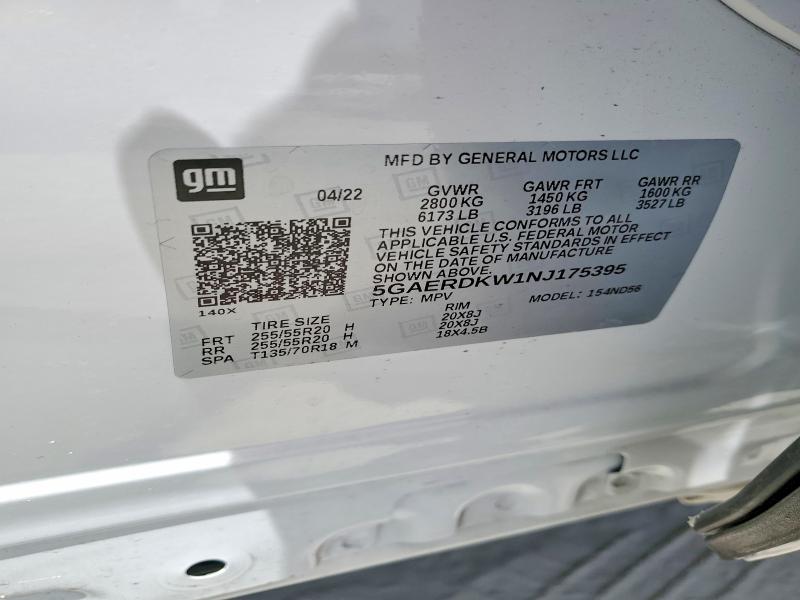 2022 Buick Enclave მანქანა იყიდება აუქციონზე, vin: 5GAERDKW1NJ175395, აუქციონის ნომერი: 49942276