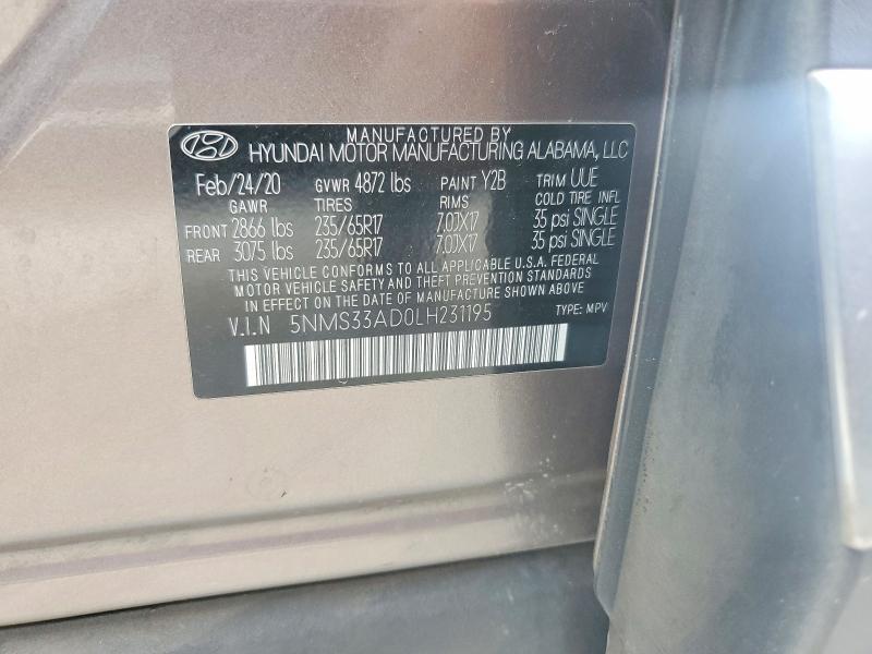 Продажа на аукционе авто 2020 Hyundai Santa Fe, vin: 5NMS33AD0LH231195, номер лота: 50542326