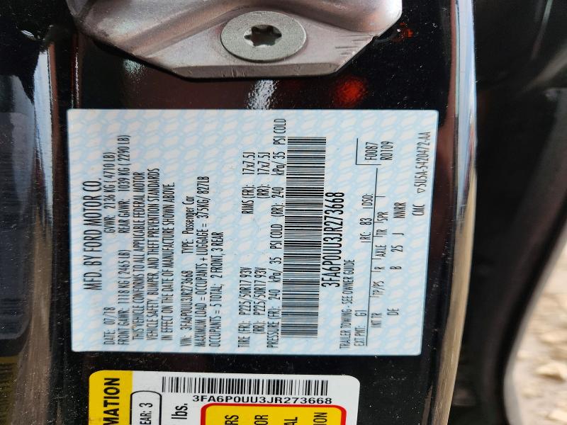 49851716 :رقم المزاد ، 3FA6P0UU3JR273668 vin ، 2018 Ford Fusion مزاد بيع