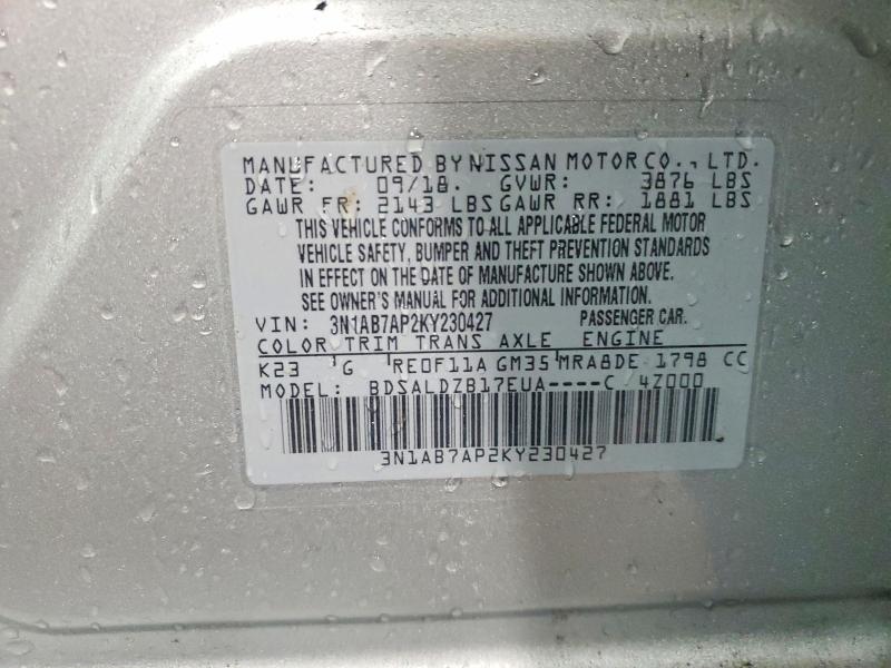 50450866 :رقم المزاد ، 3N1AB7AP2KY230427 vin ، 2019 Nissan Sentra مزاد بيع