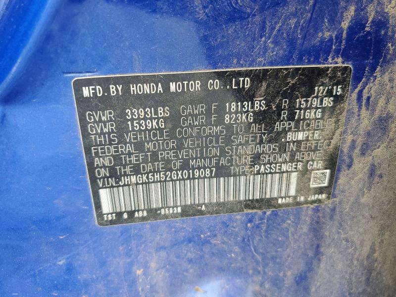 Aukcja sprzedaży 2016 Honda Fit, vin: JHMGK5H52GX019087, numer aukcji: 51942686