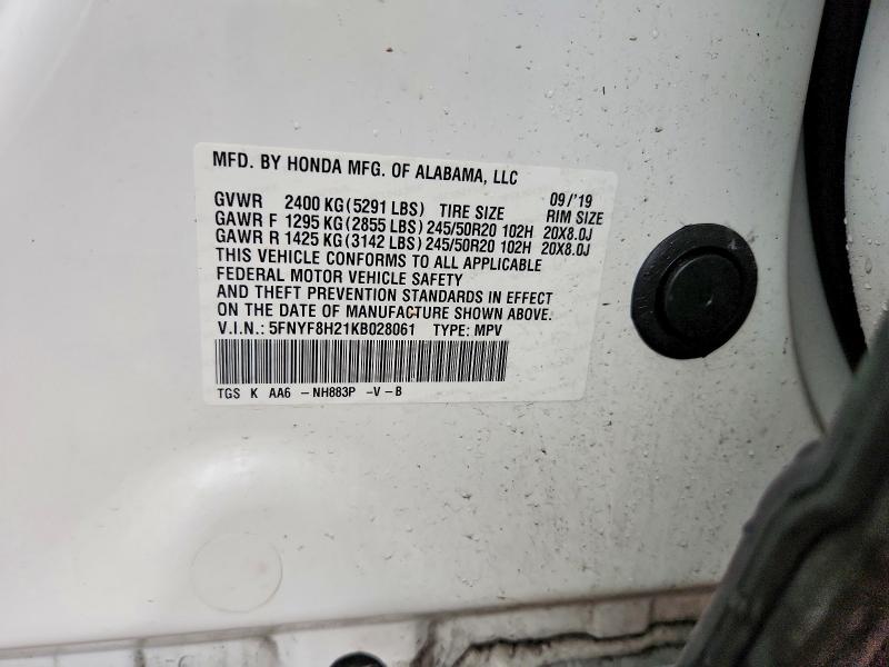 Продажа на аукционе авто 2019 Honda Passport, vin: 5FNYF8H21KB028061, номер лота: 49836016