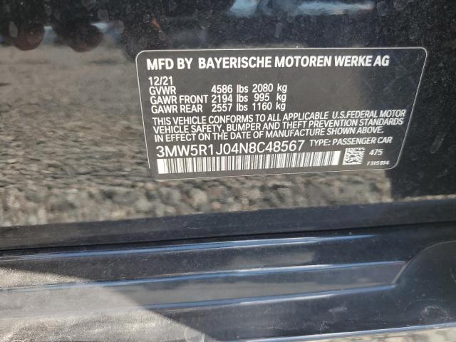 50628046 :رقم المزاد ، 3MW5R1J04N8C48567 vin ، 2022 Bmw 330i مزاد بيع