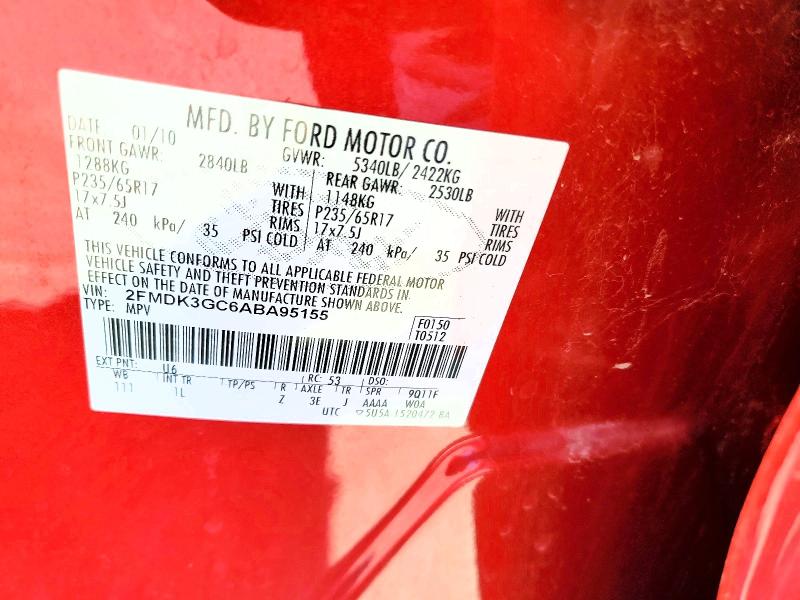 Продажа на аукционе авто 2010 Ford Edge, vin: 2FMDK3GC6ABA95155, номер лота: 50124206