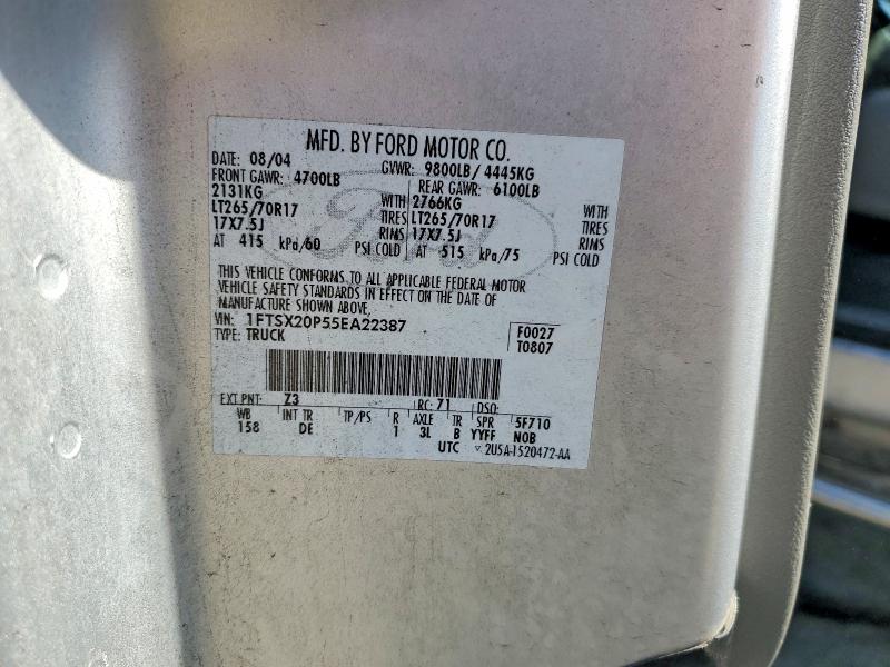 2005 Ford F250 მანქანა იყიდება აუქციონზე, vin: 1FTSX20P55EA22387, აუქციონის ნომერი: 49483686