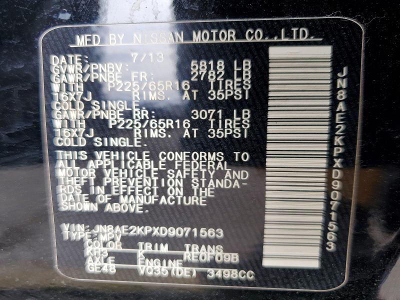 Aukcja sprzedaży 2013 Nissan Quest, vin: JN8AE2KPXD9071563, numer aukcji: 49684956