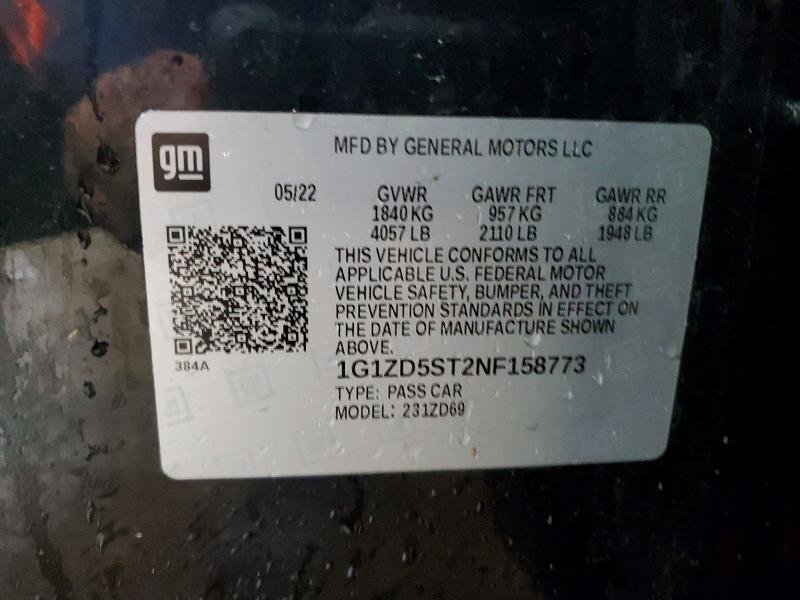 51253906 :رقم المزاد ، 1G1ZD5ST2NF158773 vin ، 2022 Chevrolet Malibu مزاد بيع