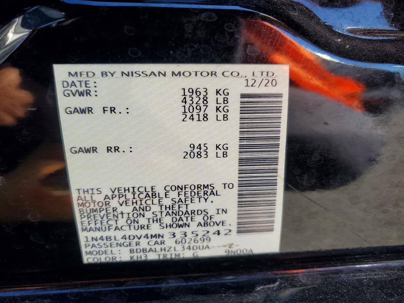 49785596 :رقم المزاد ، 1N4BL4DV4MN335242 vin ، 2021 Nissan Altima مزاد بيع