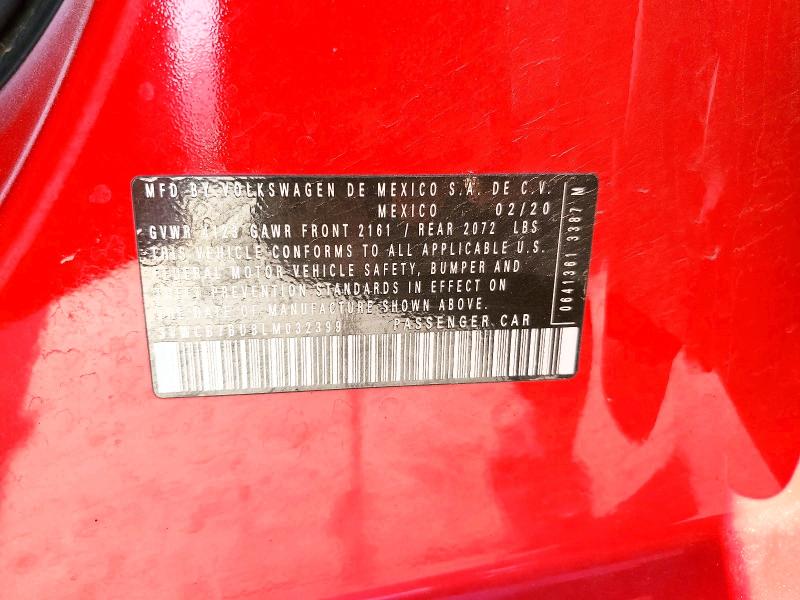 50150316 :رقم المزاد ، 3VWCB7BU8LM032399 vin ، 2020 Volkswagen Jetta مزاد بيع