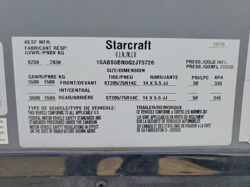 Продаж на аукціоні авто 2016 Starcraft Autumn Ar Recreational Vehicle (rv), vin: 1SABS0BN0G2JT5726, номер лоту: 48810806