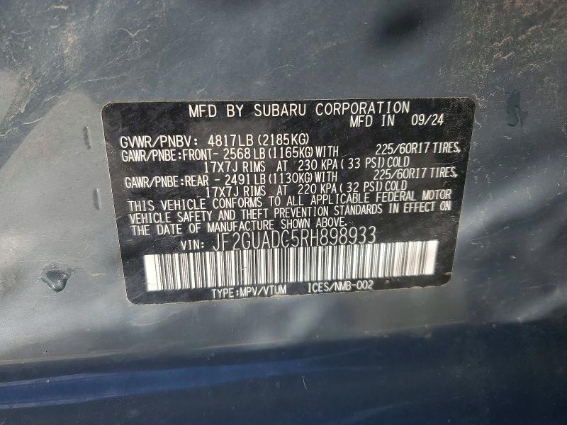 Aukcja sprzedaży 2024 Subaru Crosstrek, vin: JF2GUADC5RH898933, numer aukcji: 51198936