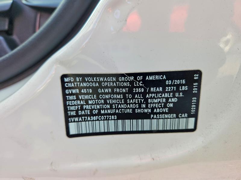 2015 Volkswagen Passat მანქანა იყიდება აუქციონზე, vin: 1VWAT7A36FC077263, აუქციონის ნომერი: 51443626