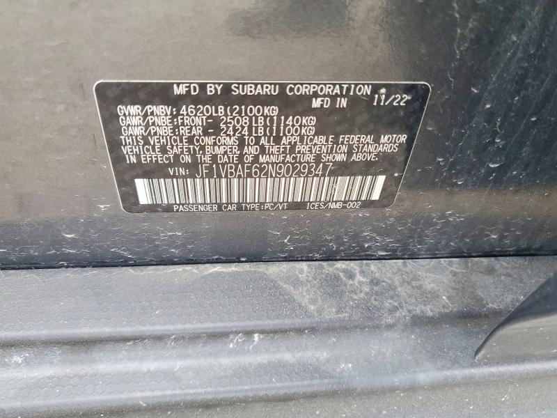 Aukcja sprzedaży 2022 Subaru Wrx, vin: JF1VBAF62N9029347, numer aukcji: 49619096