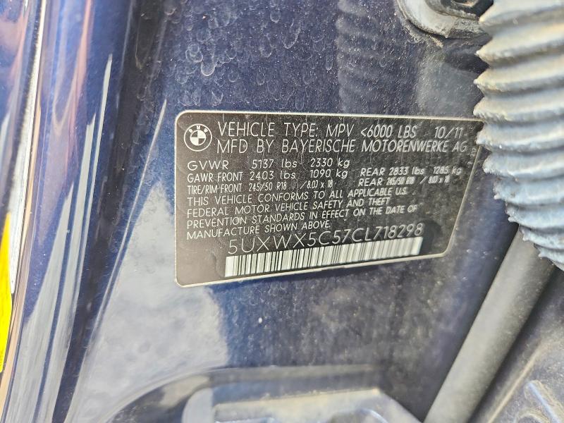 2012 Bmw X3 მანქანა იყიდება აუქციონზე, vin: 5UXWX5C57CL718298, აუქციონის ნომერი: 51624096