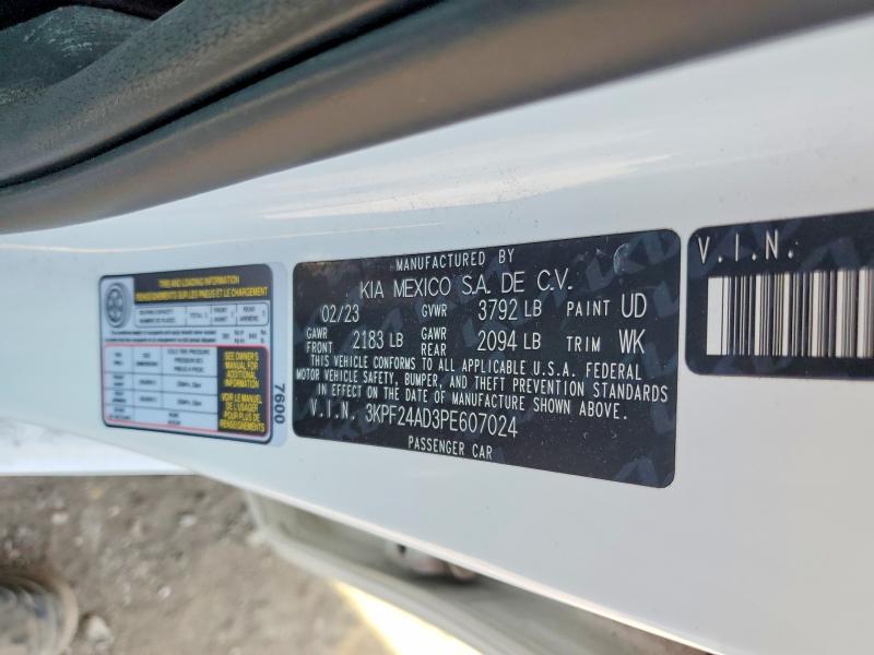 2023 Kia Forte მანქანა იყიდება აუქციონზე, vin: 3KPF24AD3PE607024, აუქციონის ნომერი: 51121796