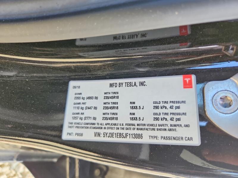 Aukcja sprzedaży 2018 Tesla Model 3, vin: 5YJ3E1EB5JF113086, numer aukcji: 49843826